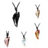Women Men Wolf Tooth Rhinestone Pendant Adjustable Black Cord Necklace