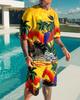 European and American summer new 3D digital print men's fashion casual set, T-shirt and shorts set