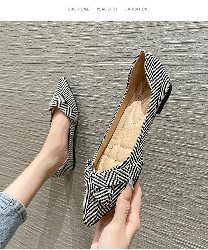 2024 Fashion Flats for Women Single Shoes Pointed Toe Elegant Office Lady Shoes Stripe Brand Ballet Flats Plus Size 41 A4600