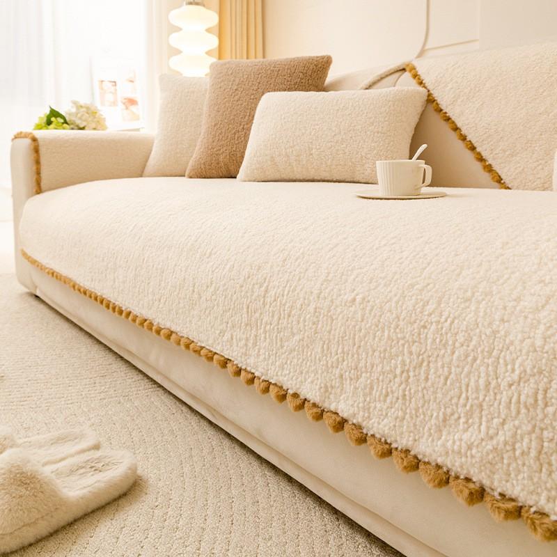 Lamb Fleece Sofa Cushion Winter Thick Warm Non-Slip Cover Living Room