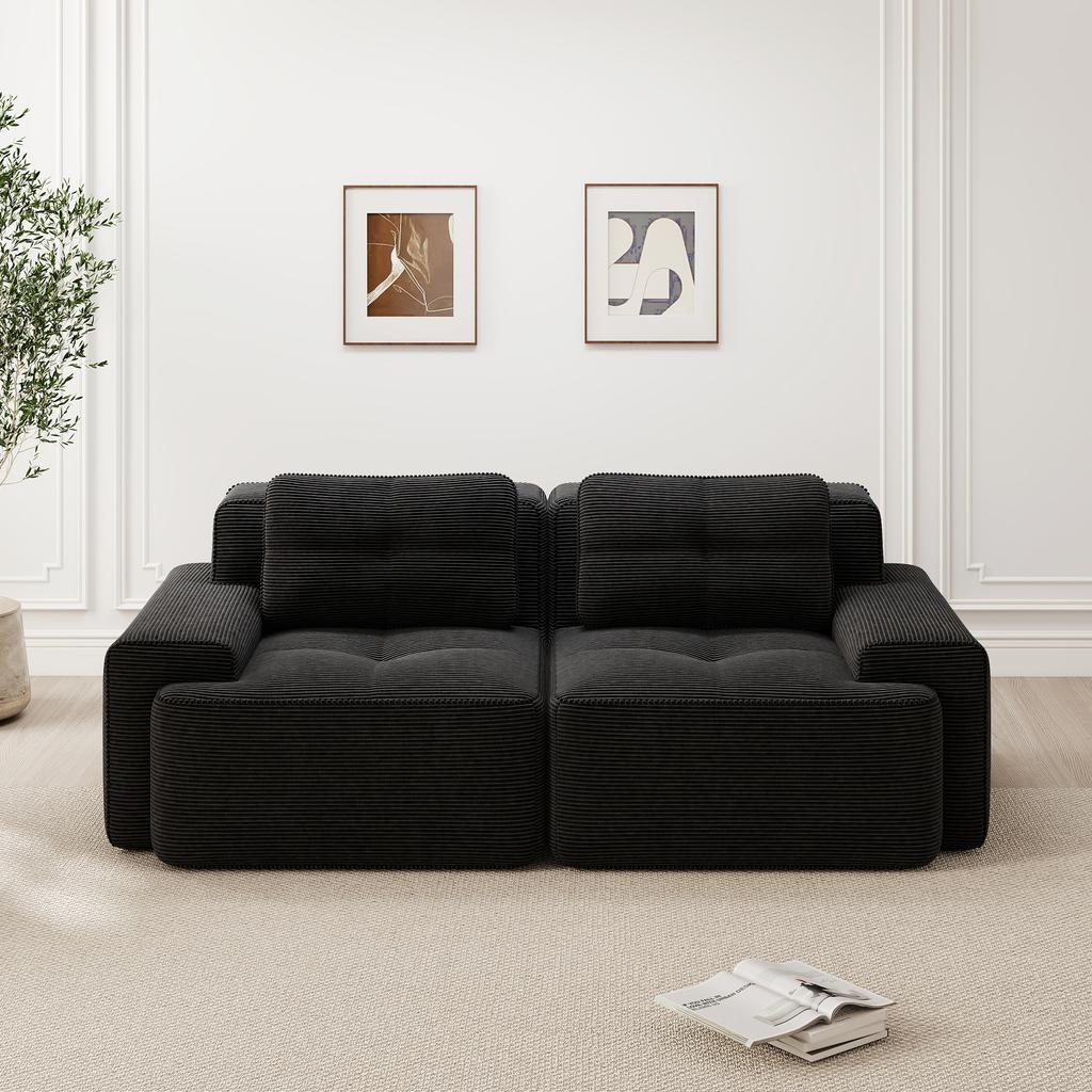 Boneless Modular Sofa, Modern Living Room Sofa with Deep Seat, Comfortable Corduroy Cloud Sofa, Loveseat Small Sofa, Sofa Bed, Black