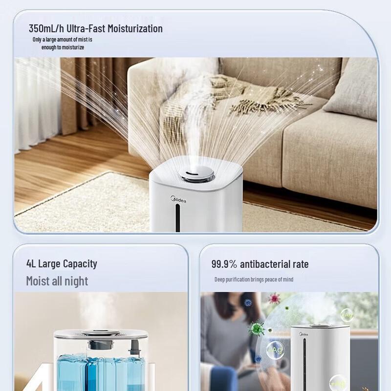 Midea 4L Top-Fill Humidifier with Silver Ion Sterilization CN plug (adapter included)