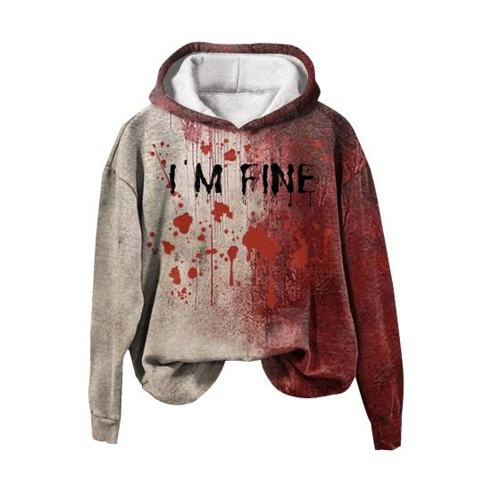 Мужская толстовка с капюшоном на осень-зиму на Хэллоуин с принтом пятен крови, эластичными манжетами, ретро-узором с 3D-буквами, толстая, градиентного цвета, с капюшоном, свободная, сохраняет тепло, средней длины