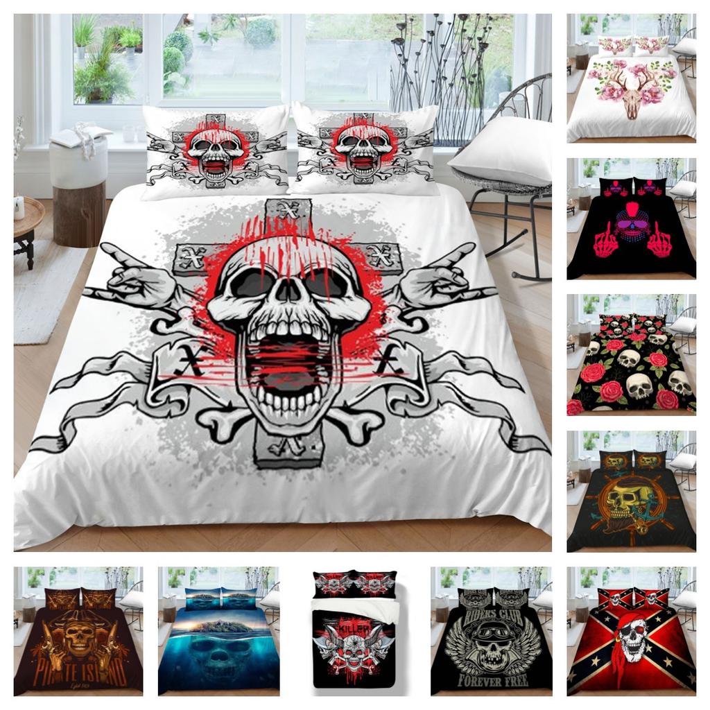 Home Bed Set Skull Print Pillowcase Bedspreads Soft Duvet Cover Queen King Size Teen Boy Girl 3D Soft Quilt Cover