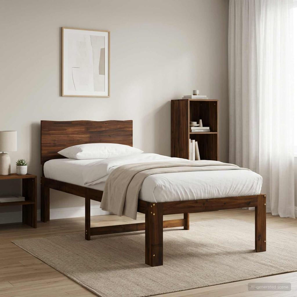 Single Bed Frame with Headboard ROSTOCK Dark Brown 90 x 190 cm