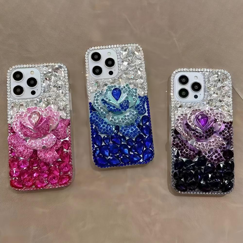 Glitter Rhinestone Rose Flower Phone Case For Motorola Moto G82 G52 G22 G32 G73 G13 G23 G53 G10 G30 E15 S50 5G Bling Crystal Diamond Cover