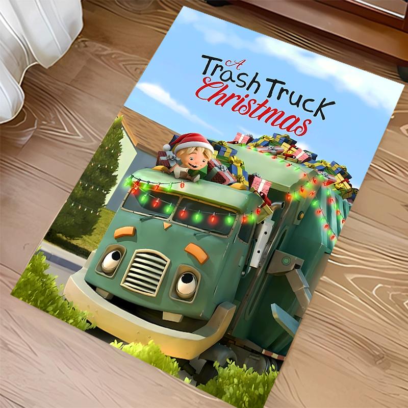 1pc Trash Truck Print Area Rug - Soft,Washable Non-Slip Indoor Mat for Office Chairs,Living Room,Home Office Decorative Rug