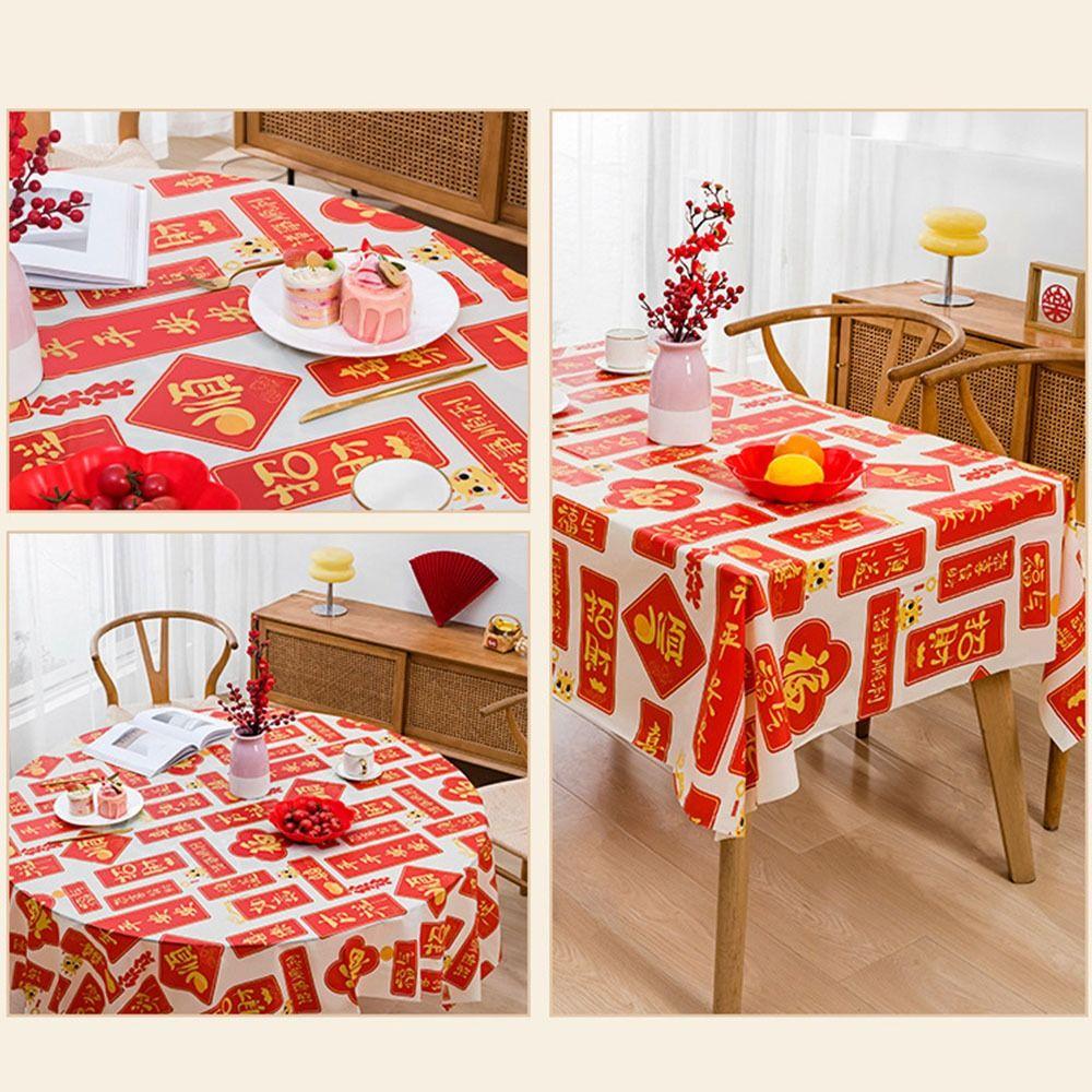 Thickened Chinese New Year Table Cloth PEVA Red Festive Table Cloth  New Year Party Supplies
