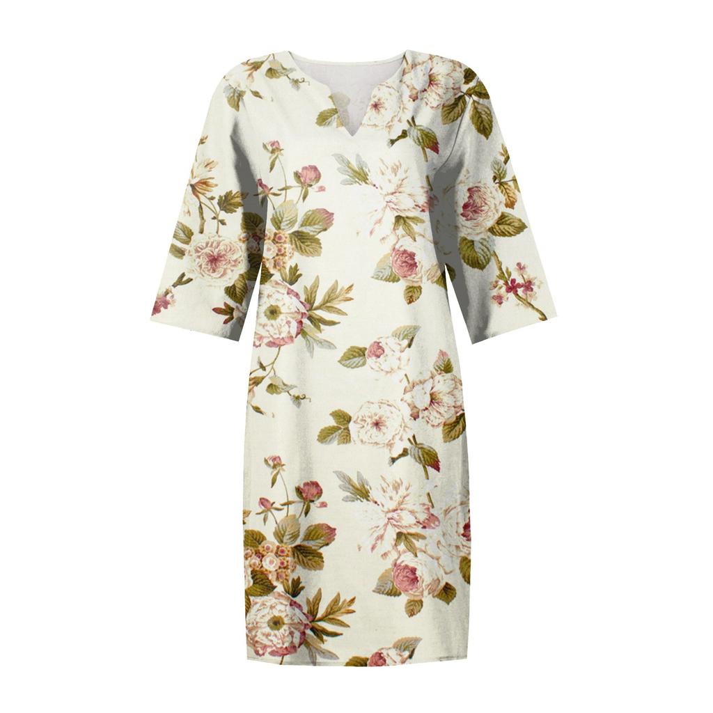 Women's Summer Vintage Floral Print V-Neck Half Sleeve Dress Dresses