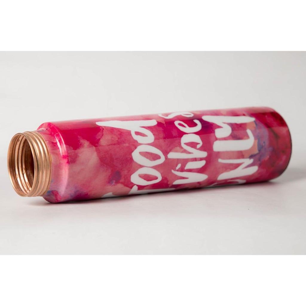 Good Vibes Only Multicolour Designer Printed 100% Pure Copper Bottle 1 Litre | Beautiful Bottle
