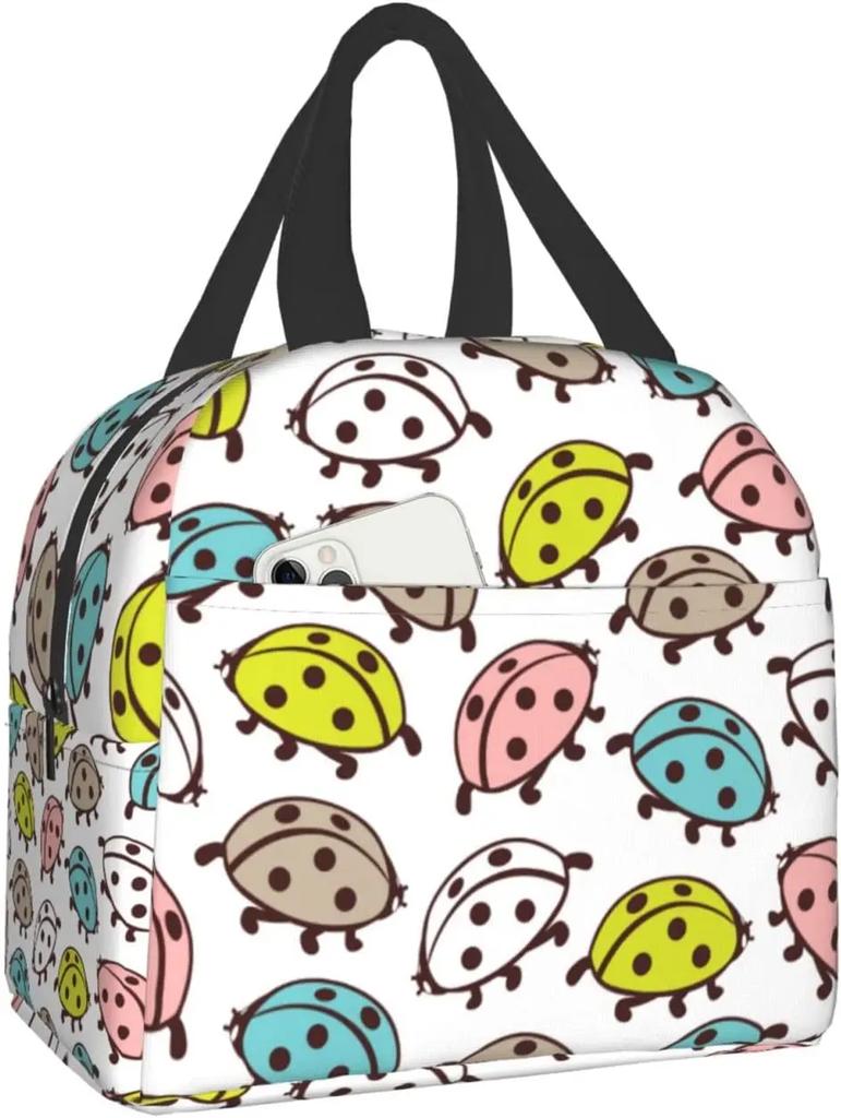 Ланч-бокс Dots Ladybug, термосумка для ланча для женщин и мужчин, многоразовые сумки для ланча, идеально подходят для офиса, кемпинга, походов, пикника