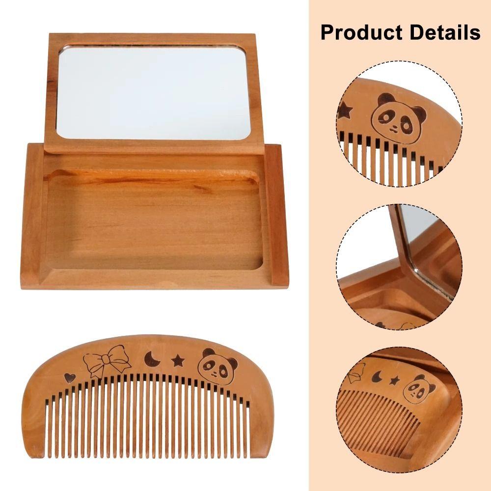 2 in 1 Wooden Comb Mirror Set Peachwood Makeup Mirror Portable Folding Mirror Travel & Home Decor