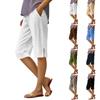 Women's Fashion Solid Color Loose Pocket Elastic Waist Cotton Linen Casual Five Pants