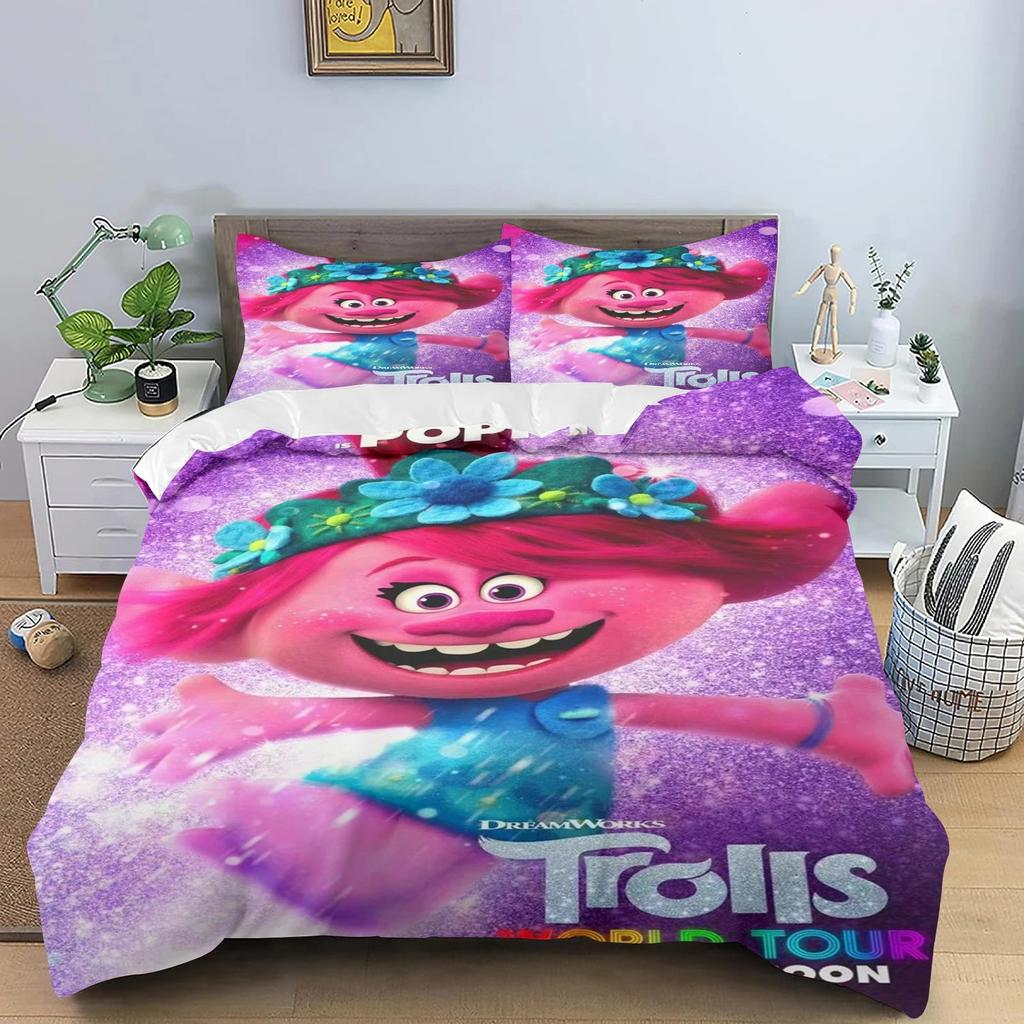 Anime Cartoon Trolls 3D Printed Bedding Set Boys Duvet Cover Set Single Double for Kids Teens 2/3piece set Room Decor Gift