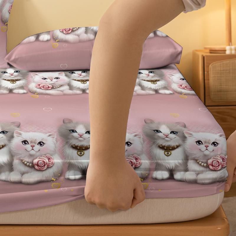 1 Piece Of Lovers Cute Cat Pattern Frosted Bedsheet, Bedroom Printed Bedspread, Bedding (Excluding Pillowcases)