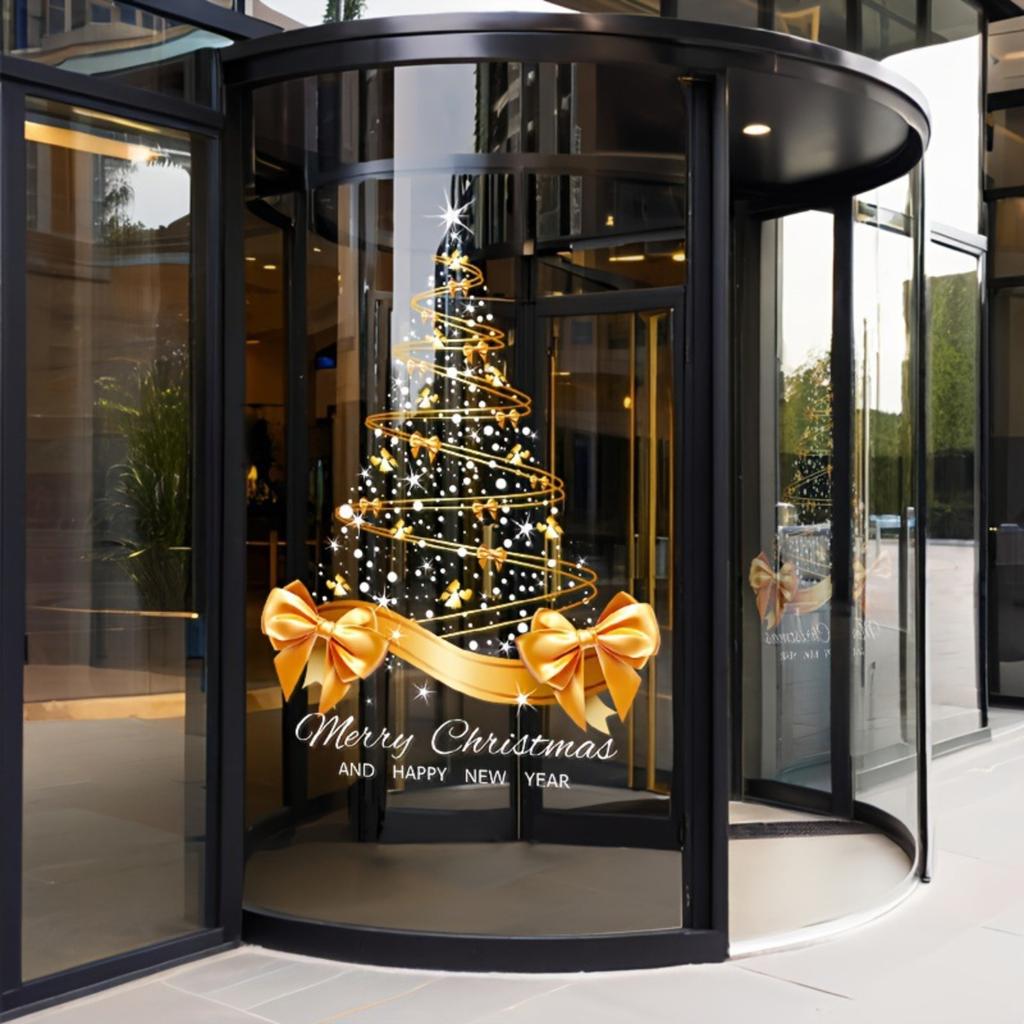 Large Christmas Tree Window Clings,Static Cling Decals 23.6x37 Inch, Removable Reusable Vinyl Stickers For Glass Door Home Offices Holiday Decor