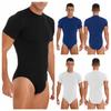 Mens Crew Neck Short Sleeve Leotard Undershirt Casual Solid Color Bodysuit Skinny Jumpsuit