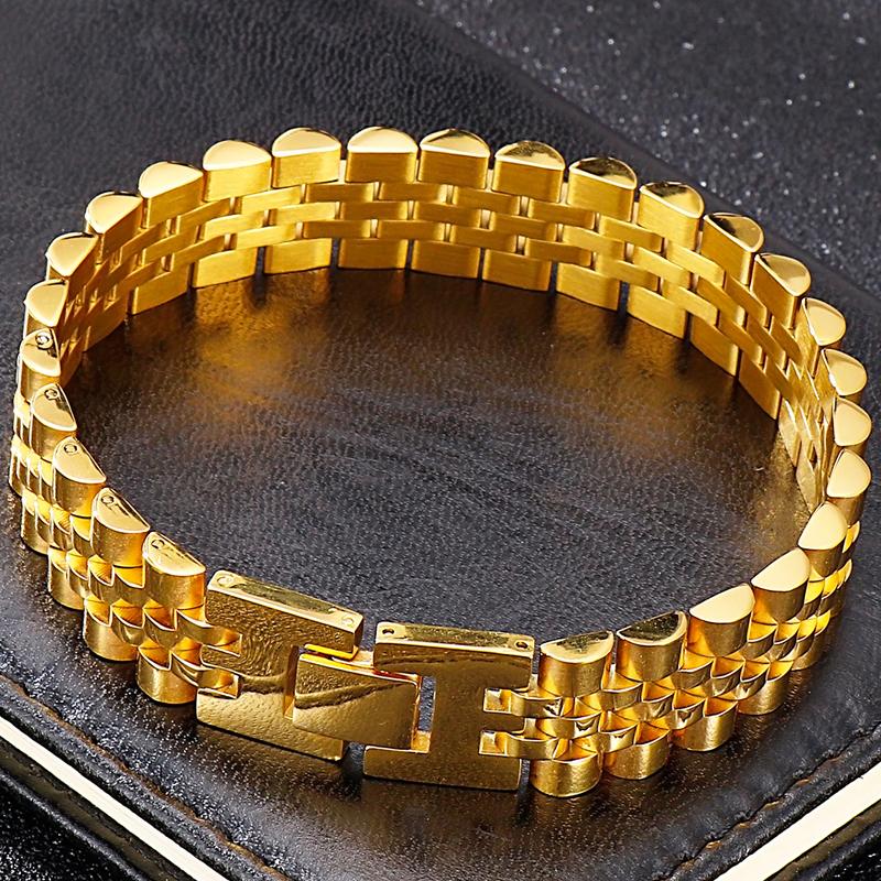 15 мм шириной 7/8/9 дюймов длиной браслет в стиле цепочки для часов для мужчин золотой цвет нержавеющая сталь мужской браслет ювелирные изделия для мальчиков аксессуары