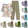 Women's Summer Half Sleeve Printed Tops Elastic Waist Nine Piece Pants Two Piece Set