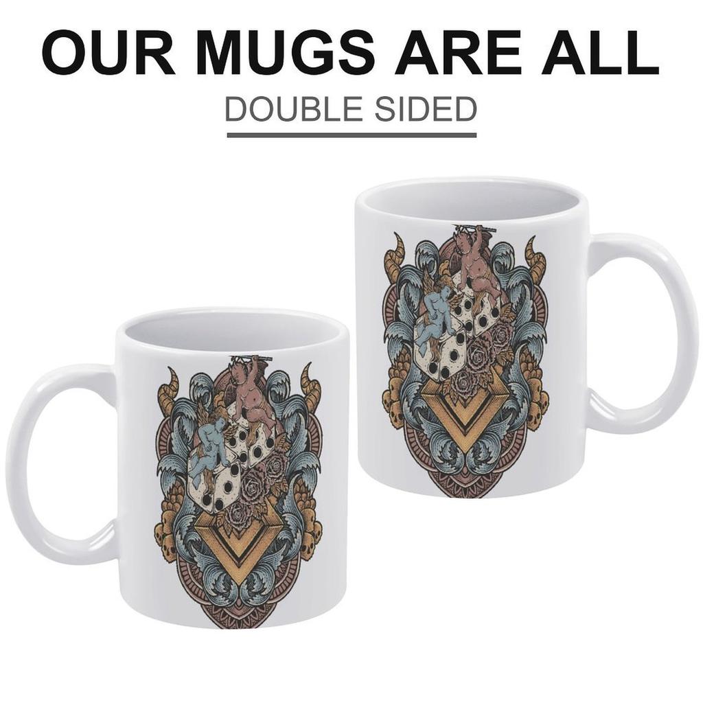 Белая керамическая кружка 11 унций с гладкой поверхностью и принтом по бокам, термостойкая для ежедневного чая, какао и кофе-брейка