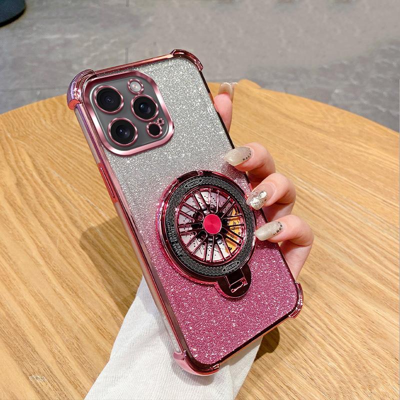Glitter Shockproof Plating Gyro Bracket Phone Holder Case For Motorola Moto G05 G24 G14 G34 G04 G84 G54 E14 E15 G53 Stand Cover