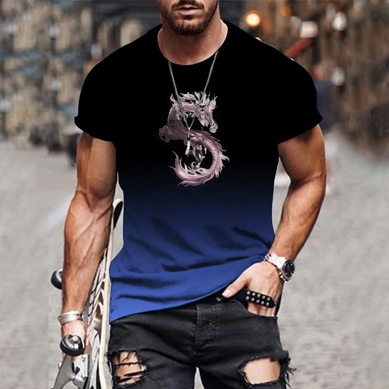 Модный тренд, градиентная печать, горячая распродажа, повседневные свободные мужские футболки с коротким рукавом, 3D градиентная печать, O-образный вырез, футболки больших размеров