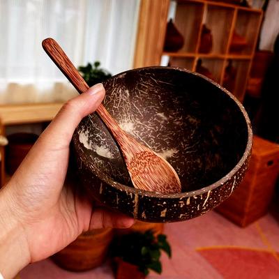 Набор натуральных кокосовых мисок Деревянная миска для салата и рамена Набор ложек из кокосового дерева Кокосовая миска для смузи Кухонная посуда Кокосовая миска