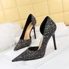 Fashion Women Super High Heels Gold Pumps Sequins Bling Luxury Stiletto Sparkly Party Singles Shoes Cutout Pointed Simplicity 8829-3