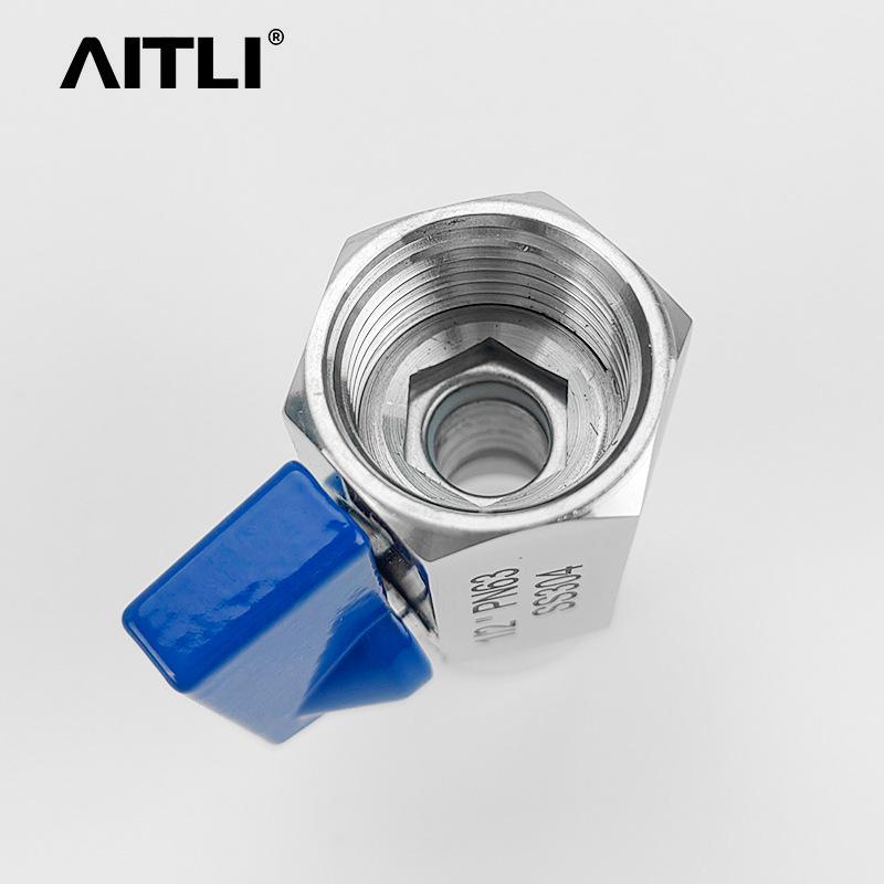 304 Stainless Steel One-Piece Mini Ball Valve with Male/Female Threads, Manual Water Switch