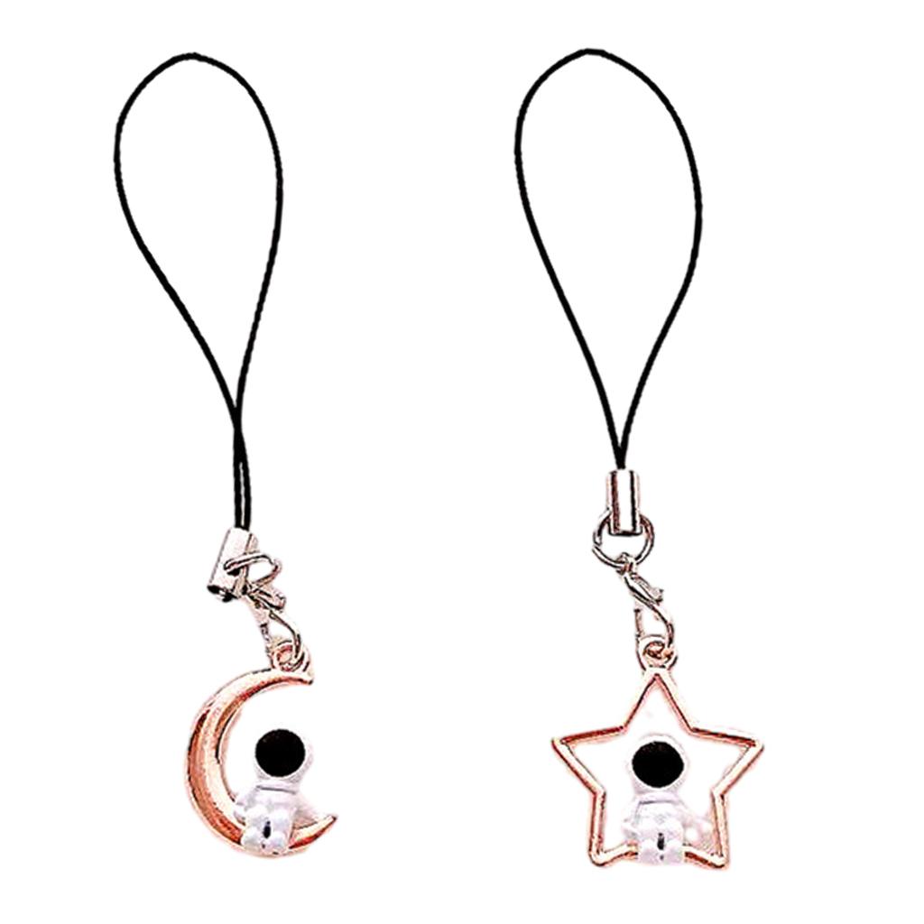 Creative Phone Lanyard Moon/Star Astronaut Keychain Adorable Cartoon Keyring Charm for Bags Stylish Phone Decoration