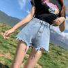 Wowen Fashion Versatile Broken Holes Wide-legged Female Summer High Waist Loose Thin Thin Section of The Outer Wear Burlap Denim Shorts Individuality