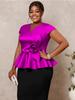 Women Plus Size Shiny Blouse Tops V Neck Peplum 3D Flower Birthday Event  Party Pullover Wedding Guest Curve Ladies African New