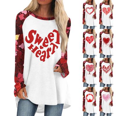 Женский модный универсальный топ с длинным рукавом и средней длиной с принтом в виде сердечек ко Дню святого Валентина