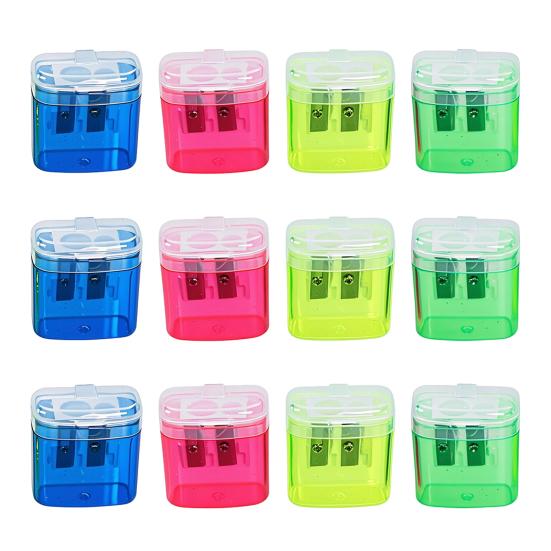 Dual-Hole Pencil Sharpener 4 Color Transparent Plastic Sharpener for Standard Jumbo Pencils Kid-Friendly Portable Pencil Sharpener with Cover