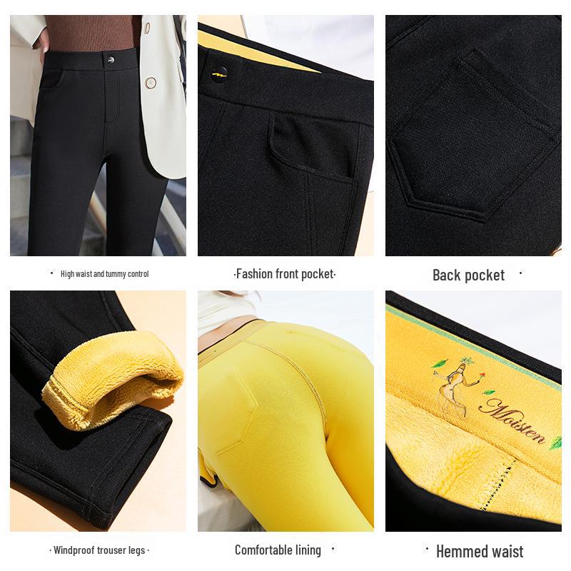 Женские узкие черные брюки со средней посадкой: С плюшевой подкладкой, увлажняющие, высокоэластичные, идеально подходят для осени/зимы.