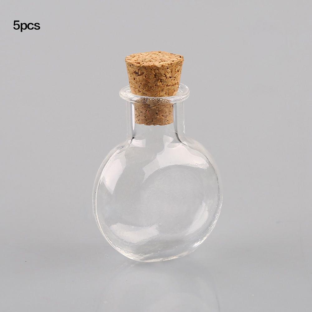 5 PCS Wishing Bottle Pendants Empty Corks Glass Hand-Blown Vial Necklace
