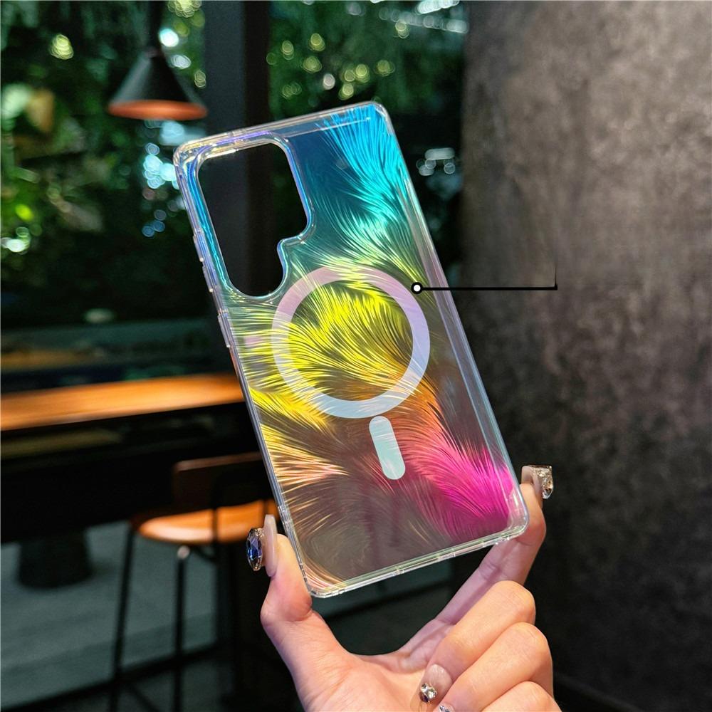 Подходит для Samsung S25ultra Пуховая пряжа Магнитная адсорбция Чехол для мобильного телефона Градиент S25edge Цветное покрытие S24 Лазерный Цветной Противоударный