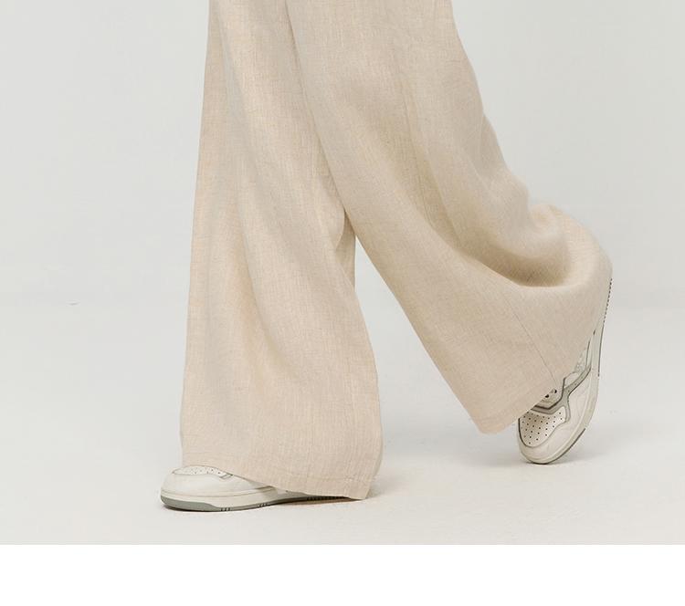[Same as in the mall] Fashionable workwear style high waist hanging wide leg pants Spring and Autumn style simple basic linen casual pants