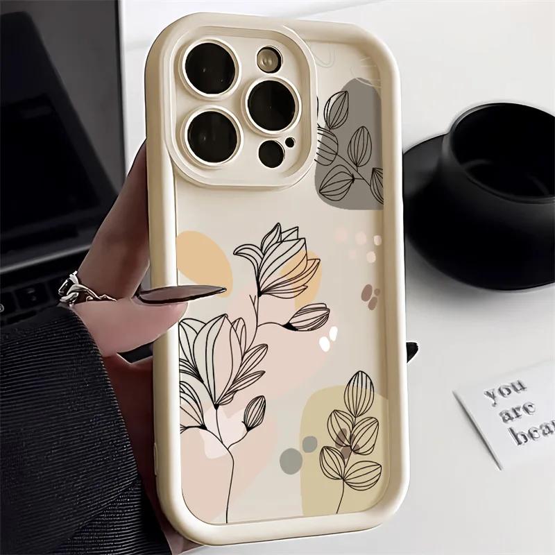 Чехол для телефона с абстрактными растениями для iPhone 17 15 Pro Max Чехол iPhone 13 16 14 12 11 Pro Max X XR XS 7 8 SECandy Жидкий силиконовый чехол