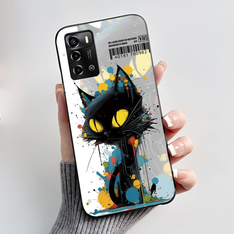 Casing For ZTE Blade A72 4G V40 Vita Phone Case Shell Aesthetic Cute Cat Astronaut Fashion Matte Black Protective Soft TPU Cover