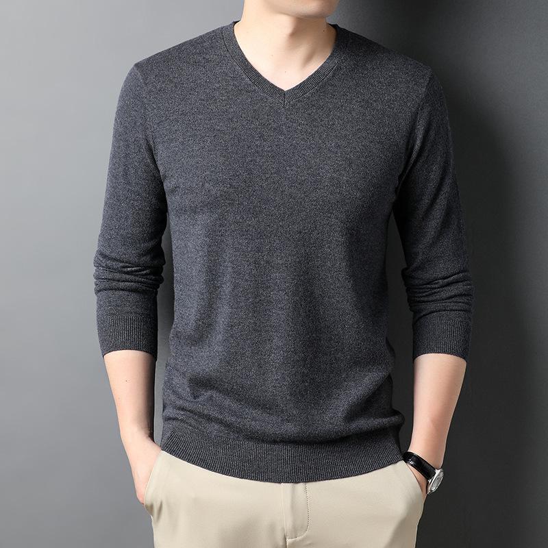 Весенне-осенний мужской шерстяной свитер с V-образным вырезом, пуловер с длинным рукавом, шерстяной вязаный низ, модный мужской повседневный шерстяной свитер, интерьер