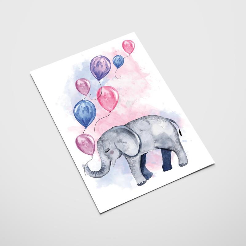 Плакат со слоном и воздушными шарами