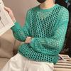 Мужской полый топ в сетку, однотонный, с круглым вырезом, свободный, с длинными рукавами, клубная одежда, прозрачный эластичный пуловер в стиле хип-хоп, вечерние топ