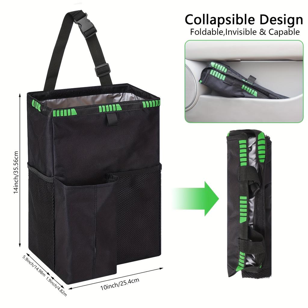 Car Trash Can 3.5 Gallons Car Garbage Can Foldable Car Trash Bag Hanging with Storage Pockets High Quality Car Trash Bin