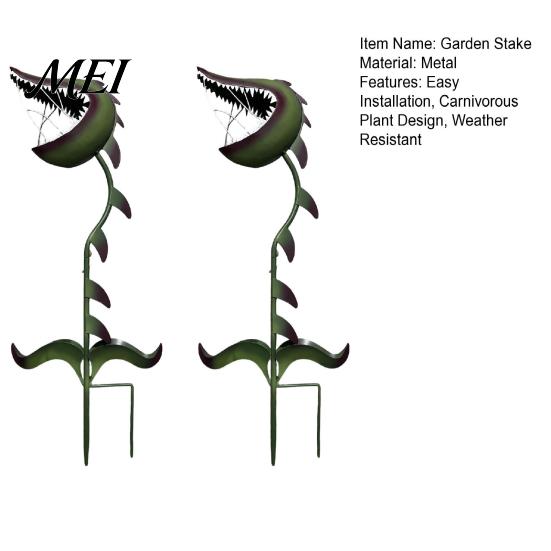 Hand Painted Outdoor Sculptures Carnivorous Plant Garden Stake, Large Metal Venus Flytrap Sculpture, Weird Decorative Flower Bed Accents Yard