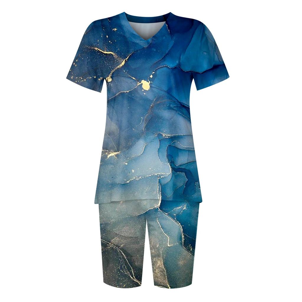 Womens Loungewear Two Piece Outfits For Women Summer V Neck T-Shirt Tops Shorts Workout Sports Tracksuit