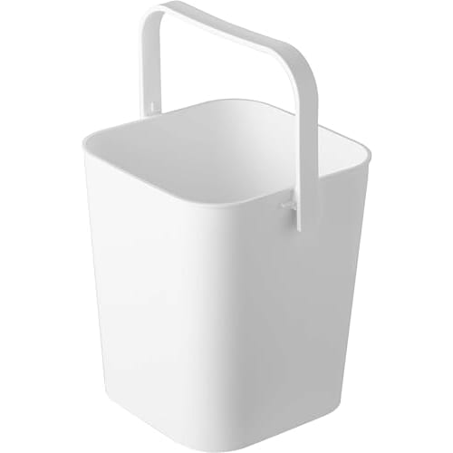 Yamazaki Tower Bucket with Lid, 12L, White, Approx. W27.5 X D26.5 X H28cm, Square, with Handle, Storage Box, 4208