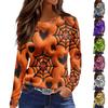 Women's Fashion Hem Slit Casual Halloween Printed Round Neck Long Sleeve Top