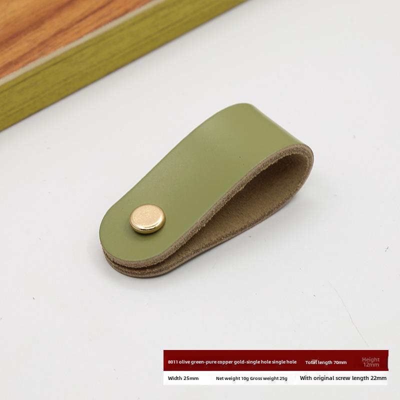 Кожаная ручка для дверцы шкафа и ящика, одно отверстие, вставки из чистой меди