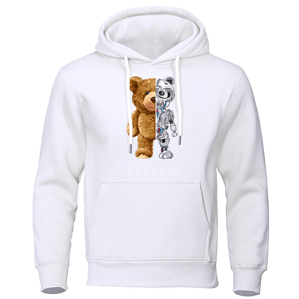 Новая забавная толстовка с капюшоном в виде робота Ted Bear, одежда с изображением роботизированного медведя, повседневная мужская модная толстовка с капюшоном, флисовая, свободного покроя, уличная одежда
